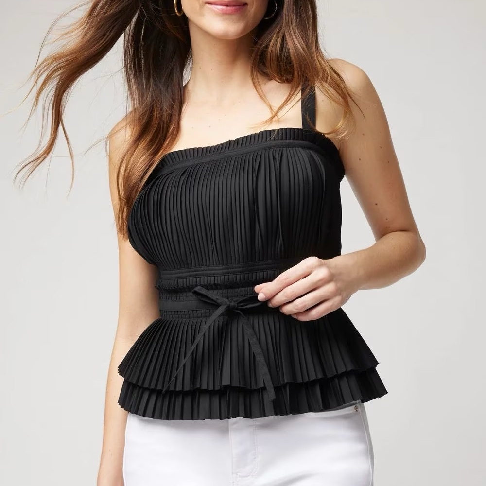 White House Black Market Pleated Poplin Black Bustier Top